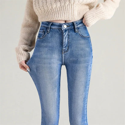 Warme Dehnbare Thermojeans Für Damen, Bequeme Winterkleidung Mit Taschen, Jeans Damen-3
