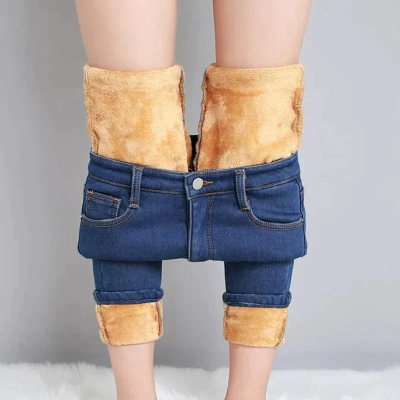 Warme Dehnbare Thermojeans Für Damen, Bequeme Winterkleidung Mit Taschen, Jeans Damen-5