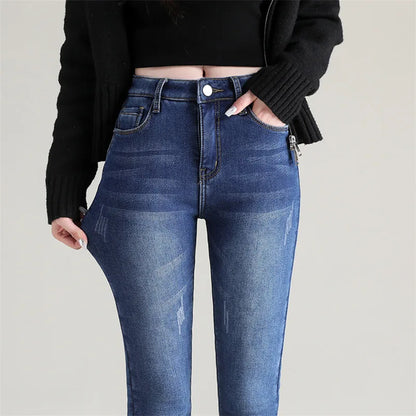 Warme Dehnbare Thermojeans Für Damen, Bequeme Winterkleidung Mit Taschen, Jeans Damen-2