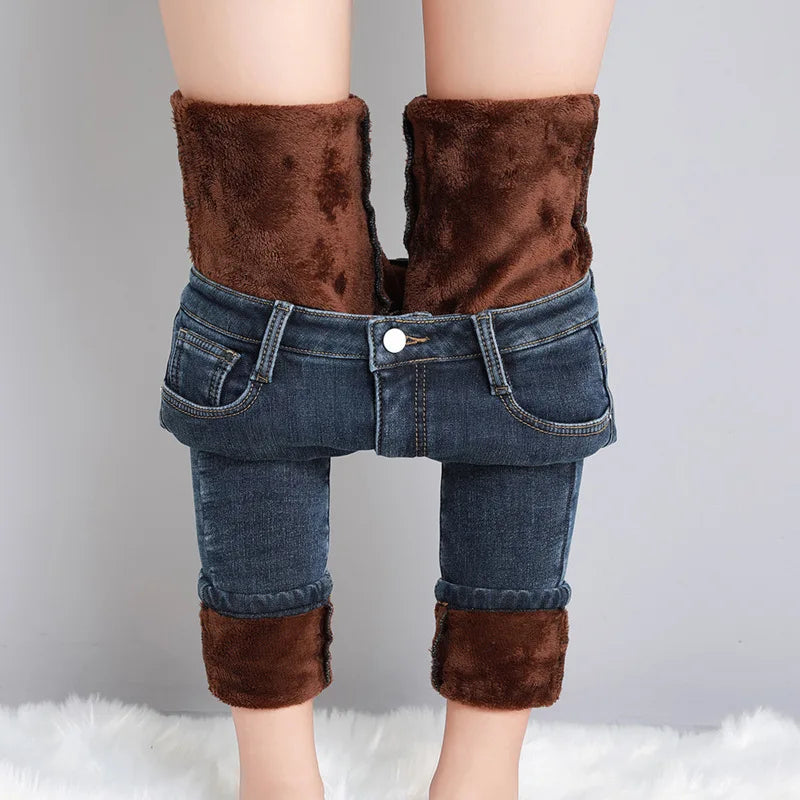 Variant image for Warme Dehnbare Thermojeans Für Damen, Bequeme Winterkleidung Mit Taschen, Jeans Damen-49