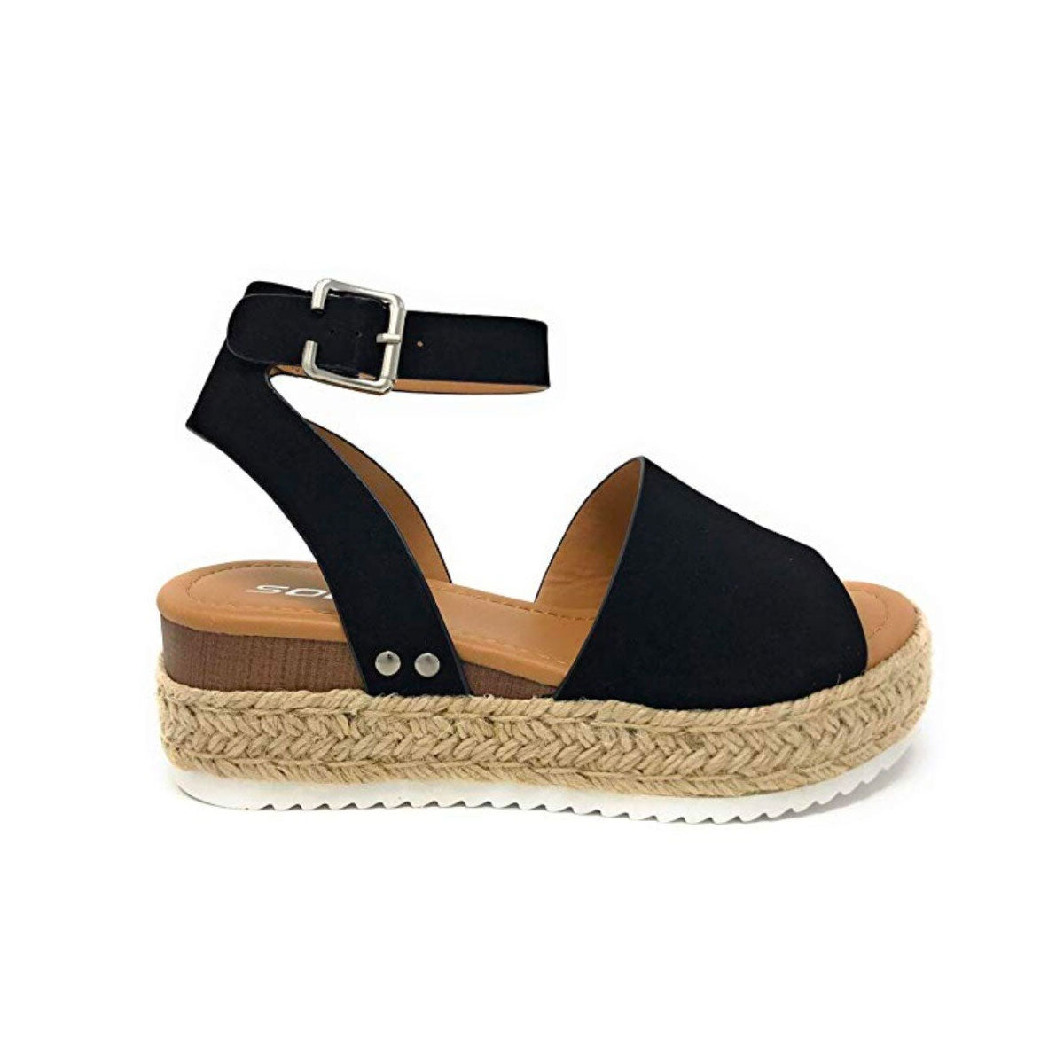 Frauen Kunstleder Plattformsandalen Mit Verstellbaren Knöchelgurten Und Offener Spitze – Sommer Sandalen Damen, 2 Zoll Espadrille-Höhe