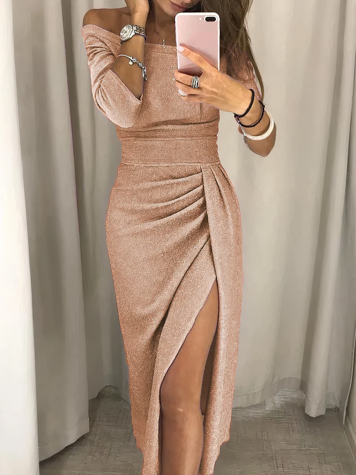 Verführerisches Damen Bleistiftkleid – schulterfrei mit Pailletten, für festliche Anlässe 2