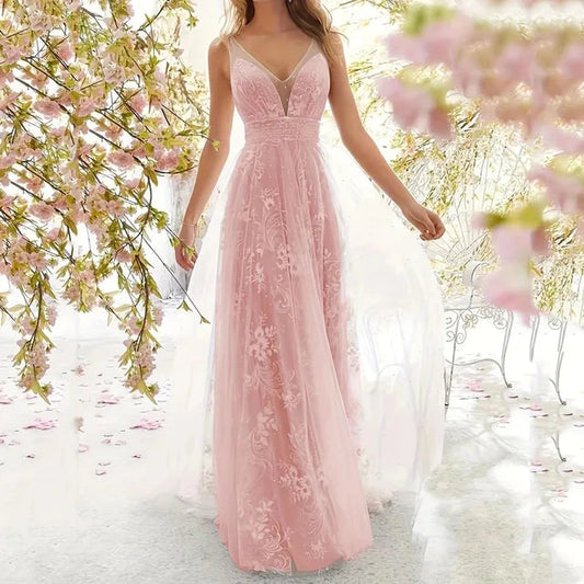 Verführerisches Damen Maxi-Kleid – ärmellos mit Spitzendetails, Mesh, für Partys und Sommerabende 0