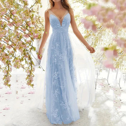 Verführerisches Damen Maxi-Kleid – ärmellos mit Spitzendetails, Mesh, für Partys und Sommerabende 1