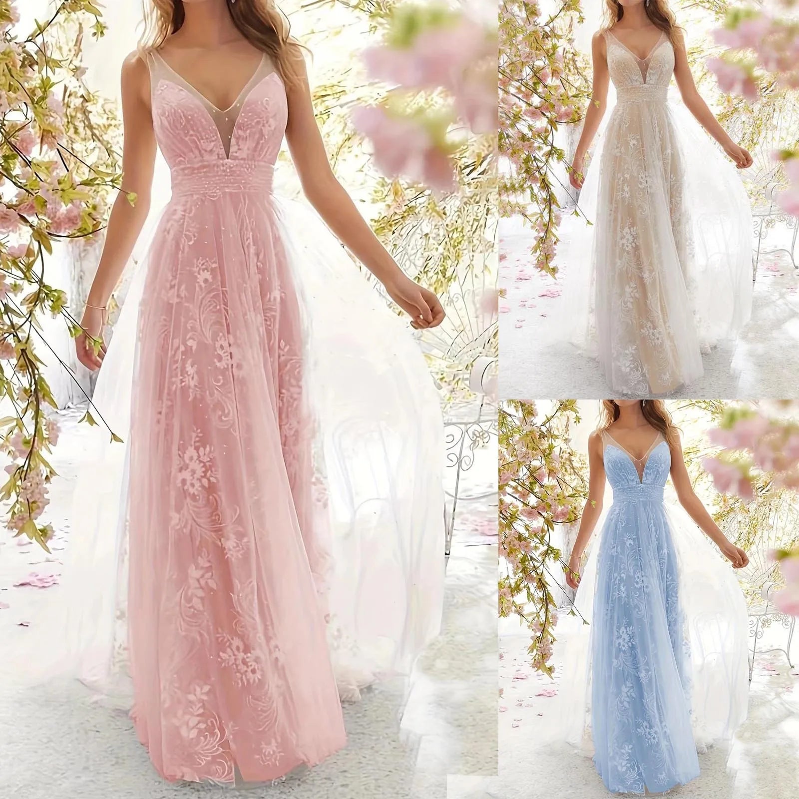 Verführerisches Damen Maxi-Kleid – ärmellos mit Spitzendetails, Mesh, für Partys und Sommerabende 7