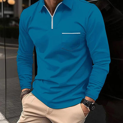 Vielseitiges Herren Poloshirt – Langarm mit Reißverschluss, atmungsaktiv, für Freizeit und Büro 1