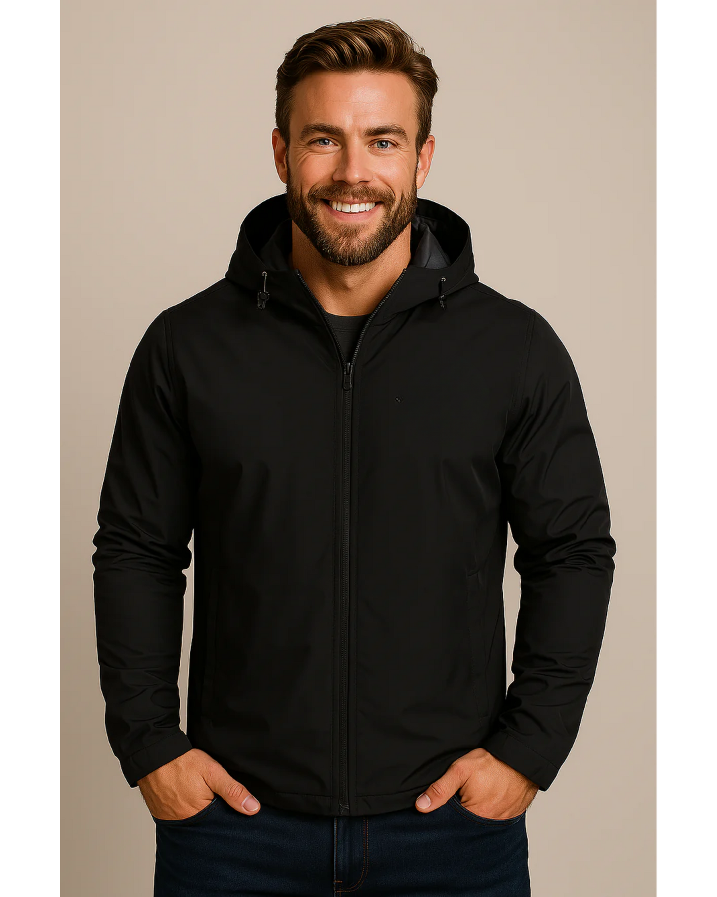 Men’s Waterproof Windbreaker Adjustable Hood & Zip Design