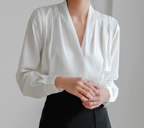 Damen-Puffarmbluse mit V-Ausschnitt für elegante Anlässe – Festliche Blusen Damen, Elegante Blusen für festliche Anlässe, Damenbluse-6
