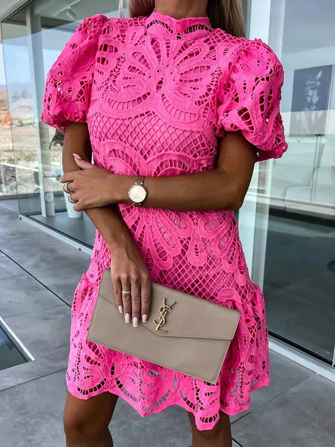 Elegantes Damenkleid Mit Puffärmeln – Leichtes Festliches Kleid Für Sommerliche Anlässe