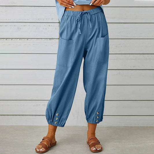 Bequeme Lässige Caprihosen Damen Mit Verstellbarem Kordelzug Und Funktionalen Taschen-1