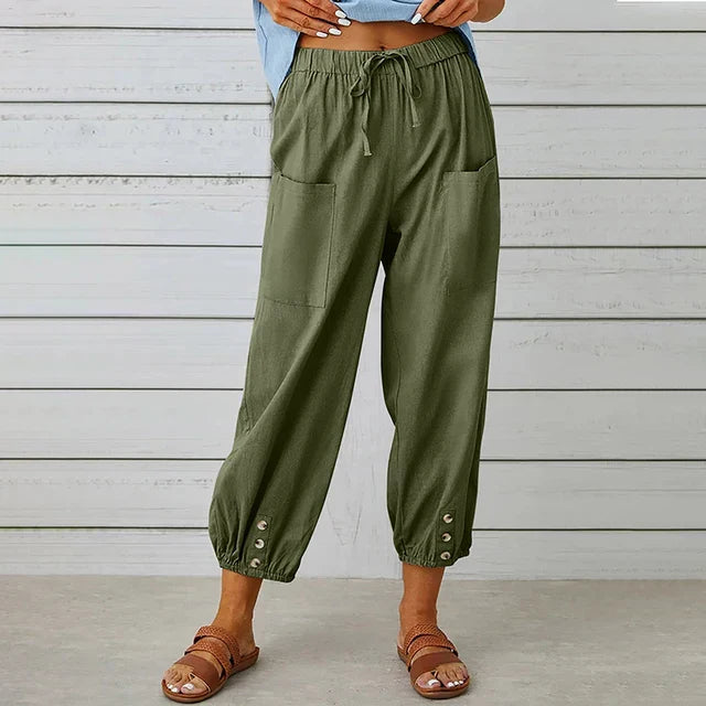 Bequeme Lässige Caprihosen Damen Mit Verstellbarem Kordelzug Und Funktionalen Taschen-6