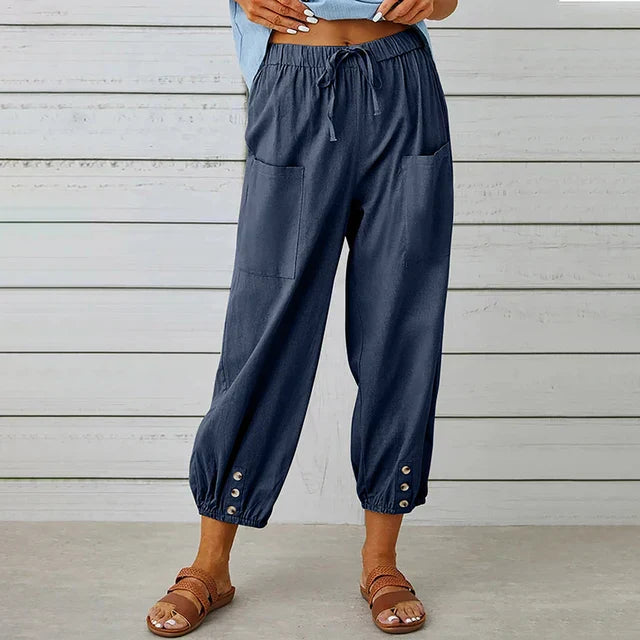 Bequeme Lässige Caprihosen Damen Mit Verstellbarem Kordelzug Und Funktionalen Taschen-3