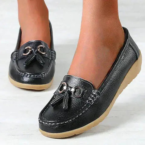 Orthopädische Mokassins Damen, Atmungsaktive PU-Leder Mokassin Schuhe für Komfort und Unterstützung-4