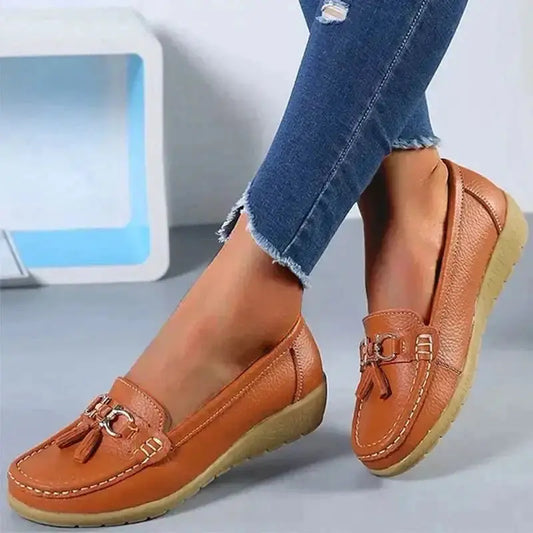 Orthopädische Mokassins Damen, Atmungsaktive PU-Leder Mokassin Schuhe für Komfort und Unterstützung-1