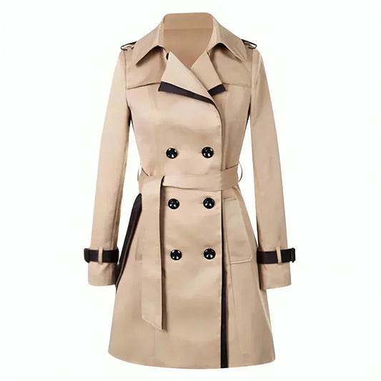 Women’s Belted Short Trench Coat Elegant Double-Breasted Style