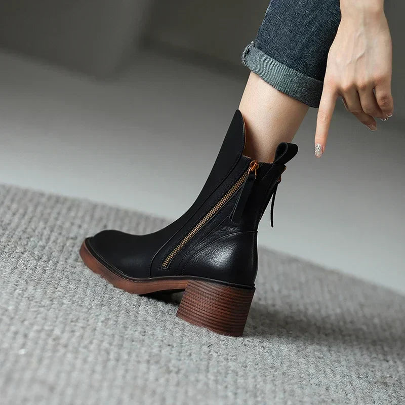 Women’s Zip-up Ankle Boots with Block Heel