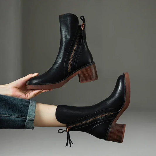 Women’s Zip-up Ankle Boots with Block Heel