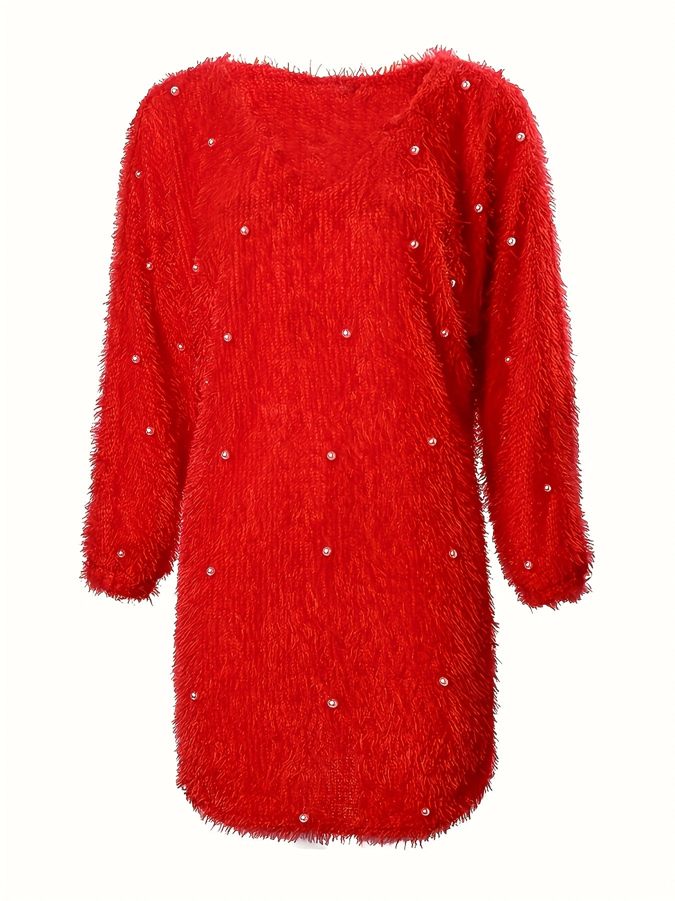 Women's Elegant V-Neck Pearl Detail Christmas Dress