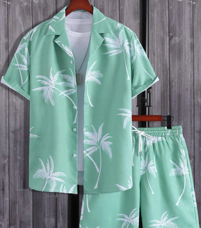 Herren Set Mit Tropischem Druck, Leichtem Hemd Und Shorts, Entspannte Passform – Sets Für Männer-6