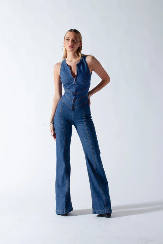 90er Inspirierte Damen Overall Jumpsuit, Körperbetonte Passform, Klassisches Denim, Zeitloser Stil 1