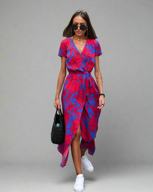 Elegantes A-Linien-Damenkleid Mit V-Ausschnitt Und Blumenmuster Für Festliche Anlässe Und Sommer