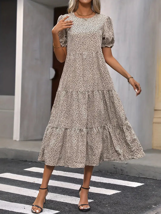 Boho Damenkleid Mit Puffärmeln, Gesammeltem Design, Atmungsaktiv, Ideal Für Hochzeitsgast Und Festliche Anlässe