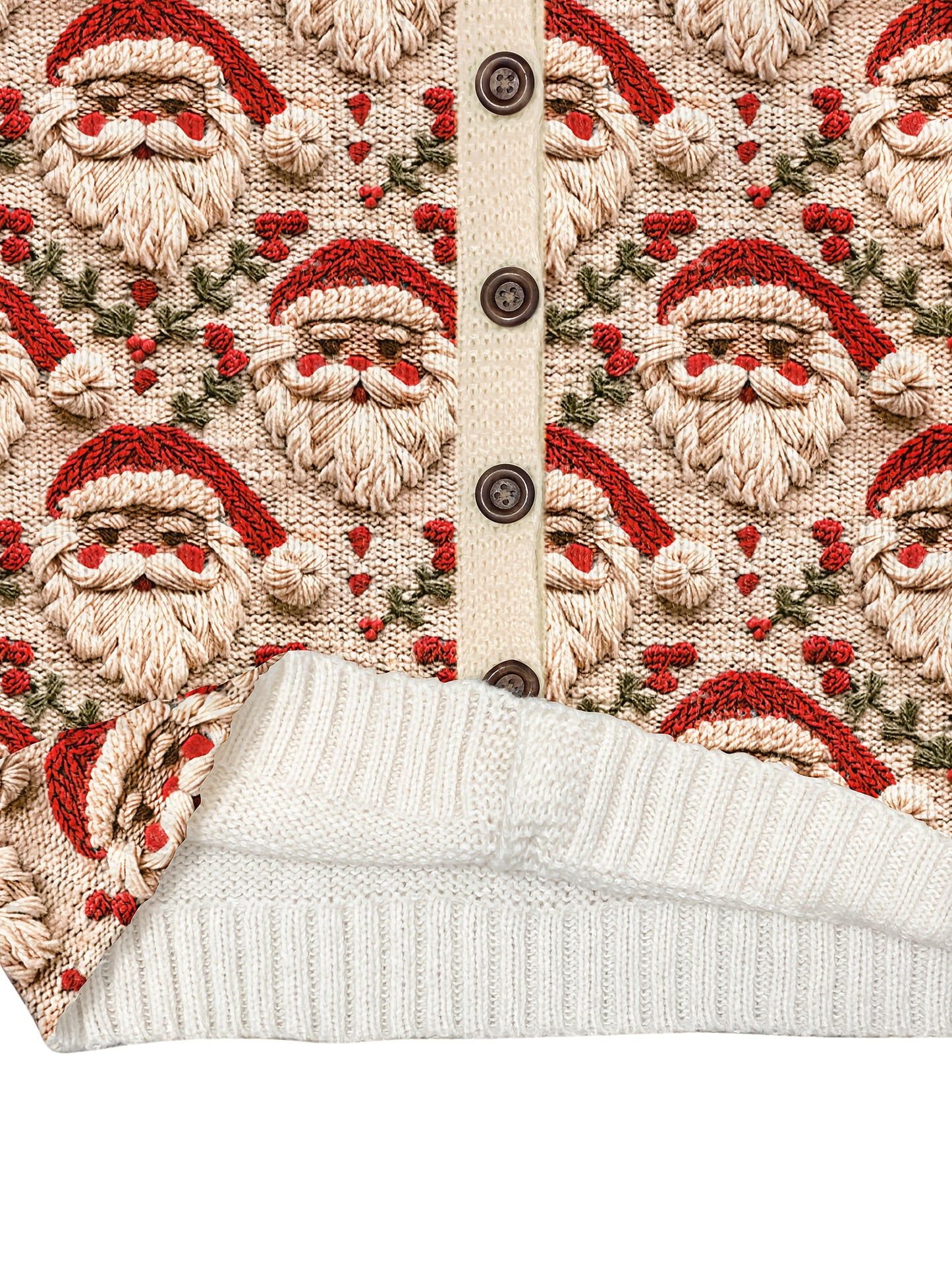 Women’s Holiday Button-Up Cardigan Santa Claus Embroidered Sweater for Winter