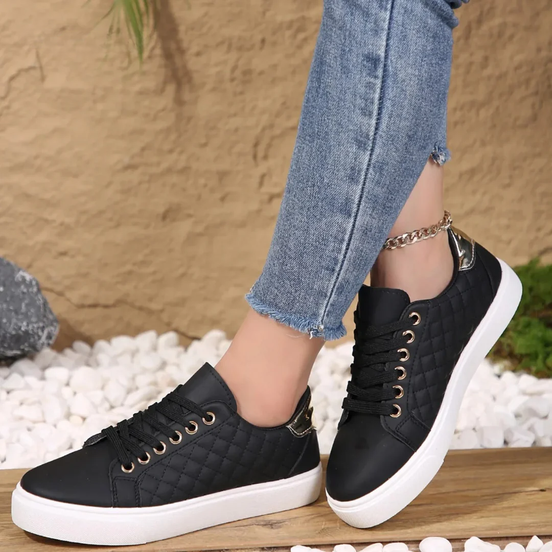 Women’s Quilted Lace-Up Sneakers Stylish Everyday Practical Shoes