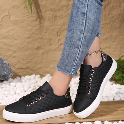 Women’s Quilted Lace-Up Sneakers Stylish Everyday Practical Shoes