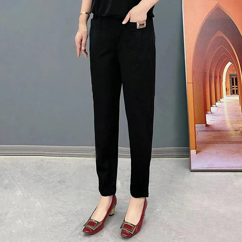 Bequeme Baumwollhosen Für Frauen Mit Elastischem Bund Und Entspannter Passform-4