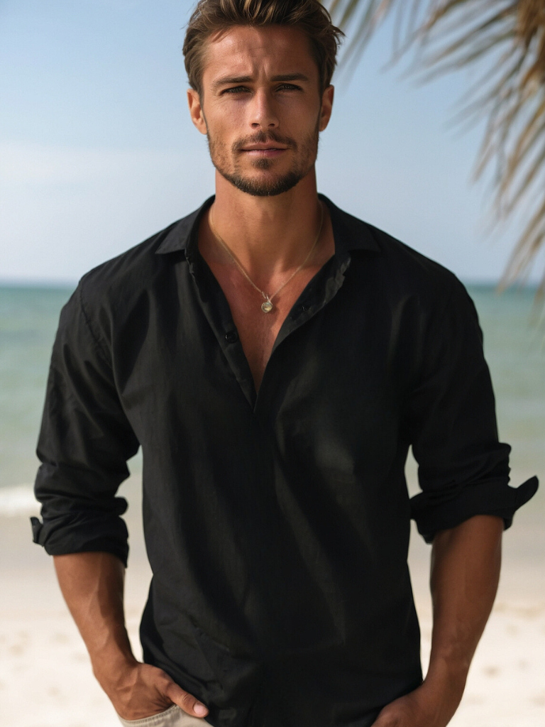 Leinenhemd Herren, Atmungsaktives Entspanntes Fit, Klassisches Design, Ideal für Sommer und Lässige Anlässe
