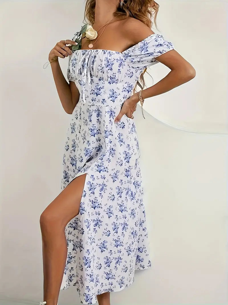 Variant image for A-Linien Blumen-Sommerkleid mit Puffärmeln für Damen - Leichtes Festliches Kleid für Hochzeitsgäste-16