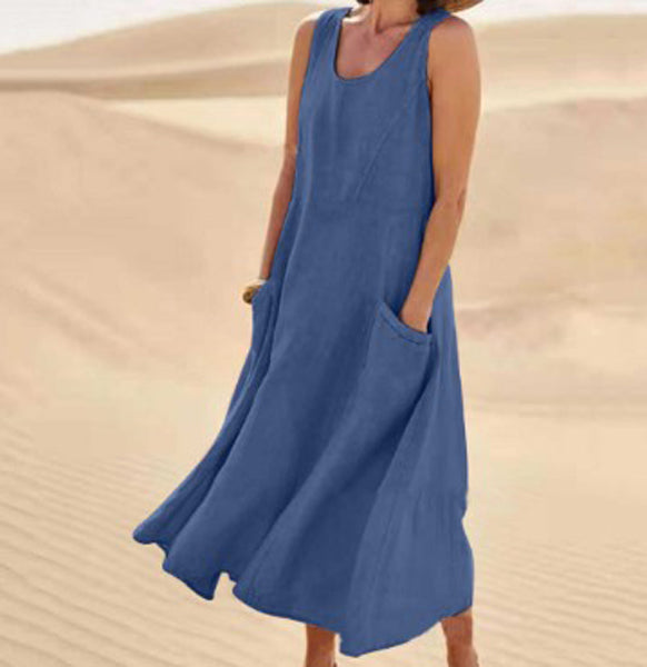 Variant image for Damen Sommerkleid Mit Taschen, Lässiges Kniehohes Baumwollkleid Für Täglichen Komfort Und Stil-46