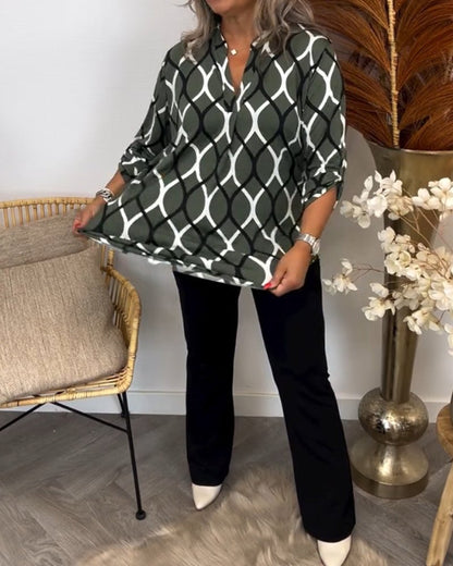 Elegante Damenbluse Mit Geometrischem Muster Für Vielseitige Anlässe - Stilvolle Blusen Für Damen-5