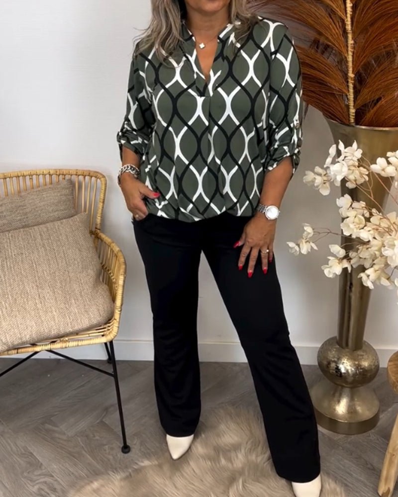 Elegante Damenbluse Mit Geometrischem Muster Für Vielseitige Anlässe - Stilvolle Blusen Für Damen-6