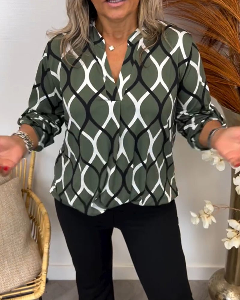 Elegante Damenbluse Mit Geometrischem Muster Für Vielseitige Anlässe - Stilvolle Blusen Für Damen-4