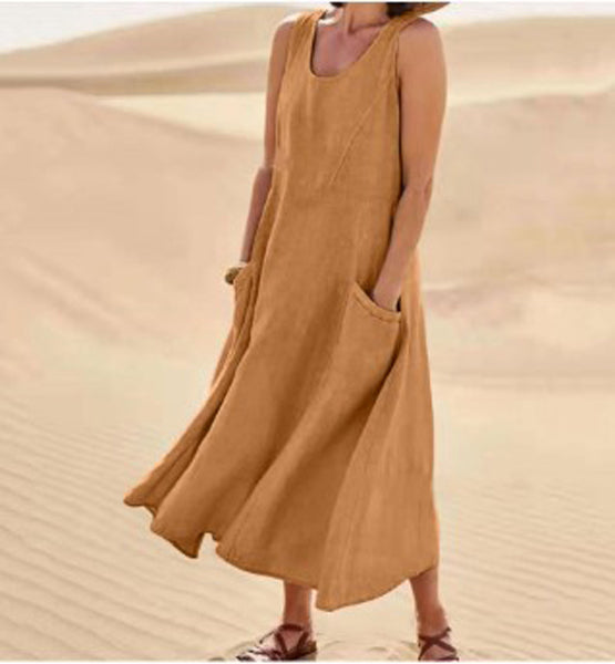 Variant image for Damen Sommerkleid Mit Taschen, Lässiges Kniehohes Baumwollkleid Für Täglichen Komfort Und Stil-36