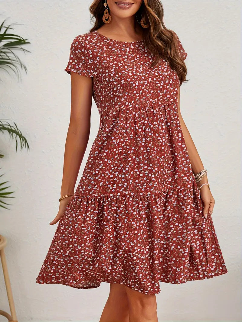 Variant image for Vintage Blumenhochzeitsgast Kleid Mit Rundem Ausschnitt Und Kurzen Ärmeln - Festliche Kleider Für Damen-11
