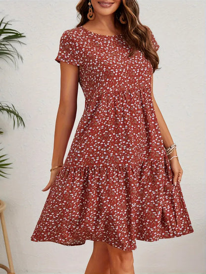 Variant image for Vintage Blumenhochzeitsgast Kleid Mit Rundem Ausschnitt Und Kurzen Ärmeln - Festliche Kleider Für Damen-11