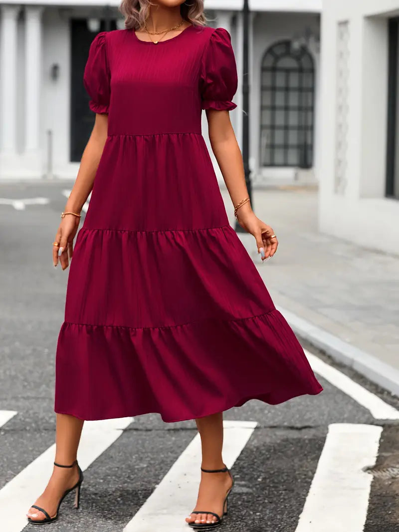 Variant image for Boho Damenkleid Mit Puffärmeln, Gesammeltem Design, Atmungsaktiv, Ideal Für Hochzeitsgast Und Festliche Anlässe-17