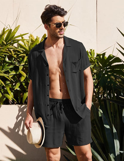 Variant image for Leichtes Leinen Sommerset für Herren, Elegante Freizeitkleidung, Größen S-XXL, Herrenbekleidung Online-19