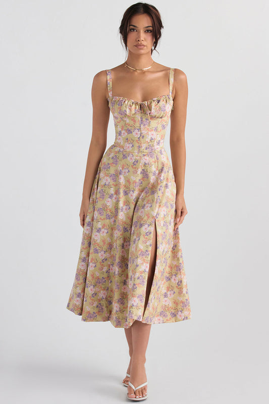 Damen Midi Bustier Korsettkleid - Elegantes Sommerkleid für Cocktailanlässe aus Leichtem Stoff