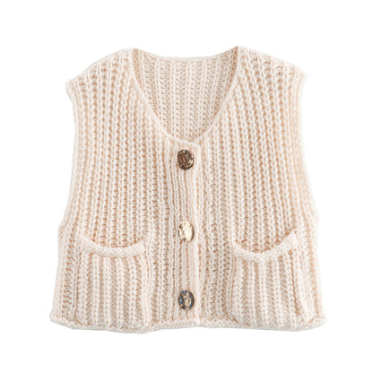 Ärmellose Strickweste Damen mit Taschen, Bequeme Passform für Jeden Anlass, Lange Weste für Vielseitigen Stil