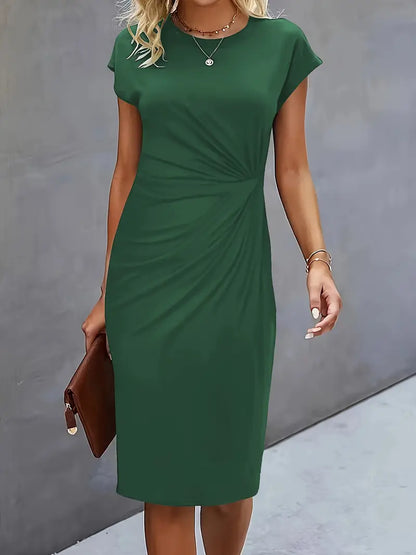 Women’s Elegant Knee-Length Sheath Dress Ruched Waist