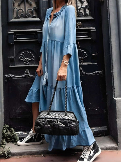 Elegantes Maxikleid aus Denim für Damen – Schmeichelhafte Silhouette, Atmungsaktiver Stoff für Formelle und Lässige Anlässe