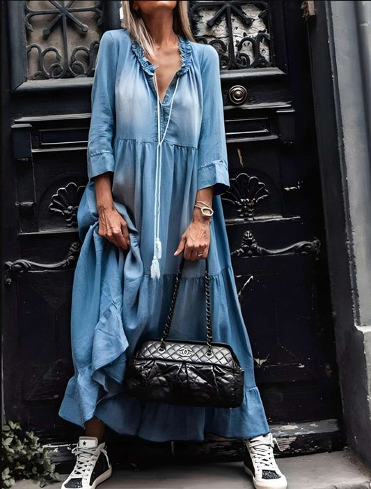 Elegantes Maxikleid aus Denim für Damen – Schmeichelhafte Silhouette, Atmungsaktiver Stoff für Formelle und Lässige Anlässe