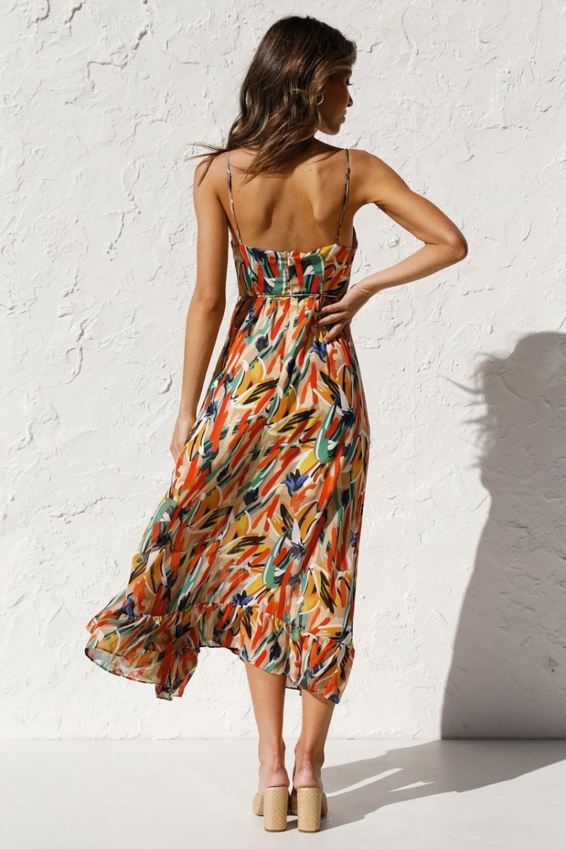 Schickes Midi-Kleid Damen, Elegantes Print-Sommerkleid in Lebendigen Farben, Vielseitiger Stil, Größen S-XL