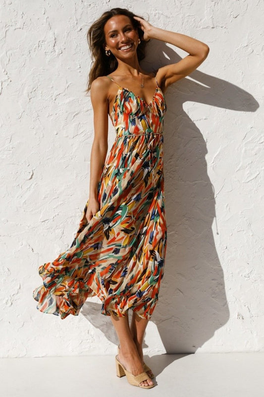 Schickes Midi-Kleid Damen, Elegantes Print-Sommerkleid in Lebendigen Farben, Vielseitiger Stil, Größen S-XL