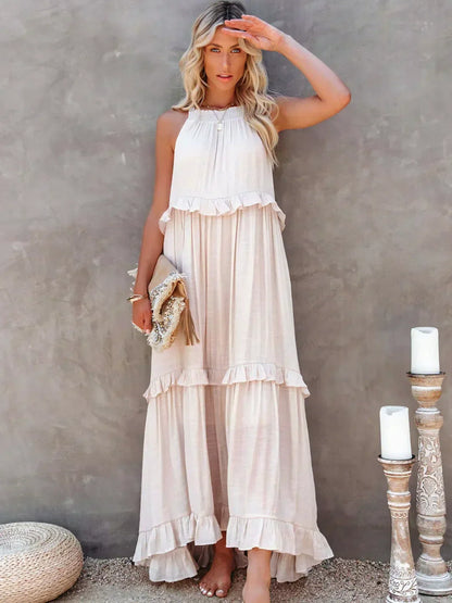Variant image for Elegantes Rüschenblumen-Halfter-Maxikleid für Damen, Leichtes Boho Kleid Lang, Fließende Passform, Ideal für Sommer-1