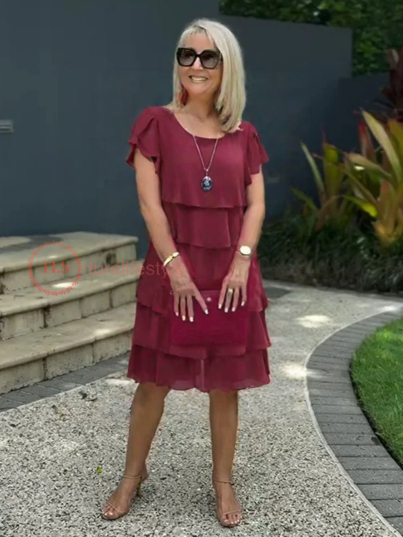 Lockeres Chiffon Midi Kleid Damen mit Asymmetrischem Saum, Geschichtet, Ideal für Sommer und Hochzeitsgast, Festliche Kleider